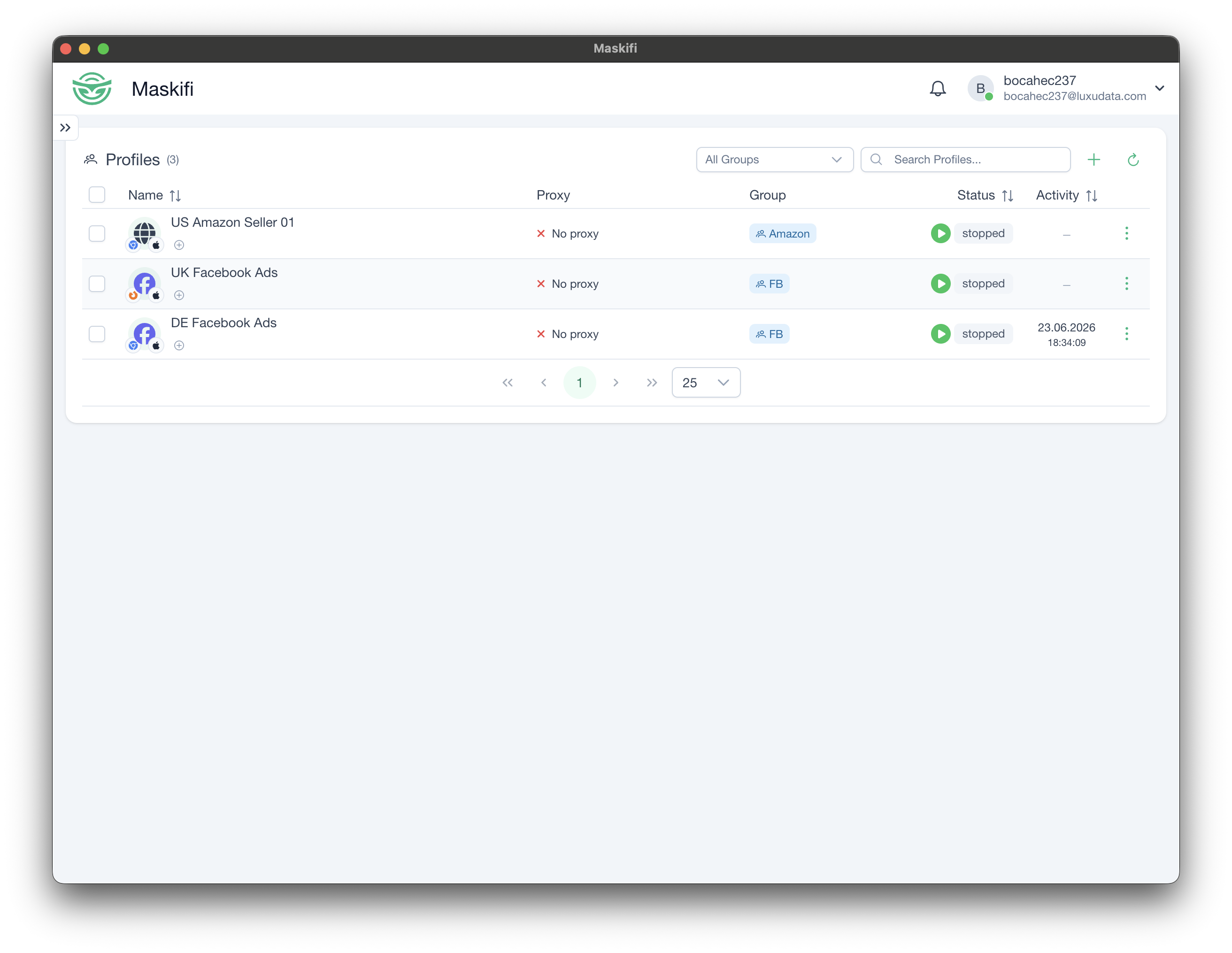 Collapsed sidebar with expand button visible at left edge
